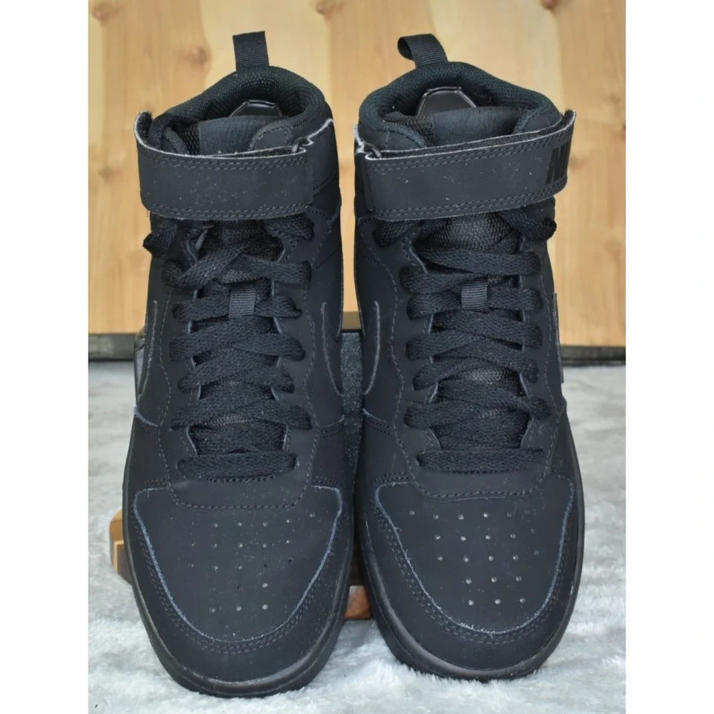 Nike Court Borough Mid 2 GS Kids Shoes Size 6.5Y Triple Black Suede Sneakers